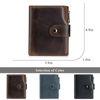Dompet Pria Kulit PU Vintage, Anti RFID, Kapasitas Besar, Resleting Vertikal, Kantong Koin, Tempat Kartu Kredit, Penutup Kancing
