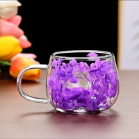 Tasse à café en verre transparent 200ML avec poignée Style fleurs sèches à double paroi