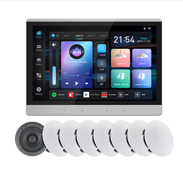 10" Smart Background Music System Android 11 4+32G Wall-Mounted Digital Amplifier Multi-function 8 Way Speaker Wall Amplifier