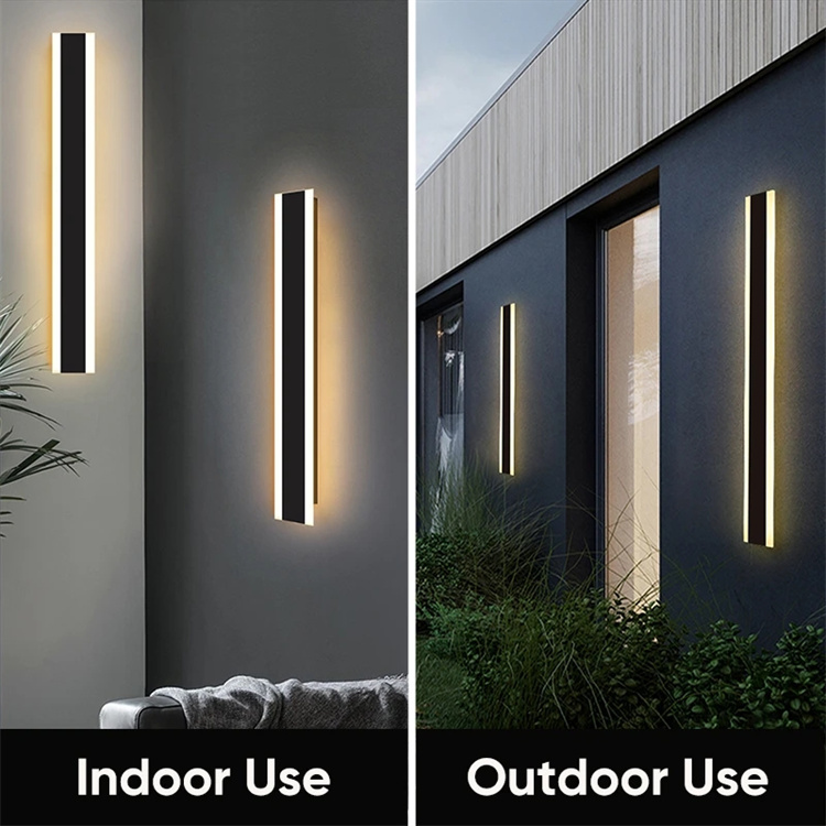 Long LED Wall Light Modern Strip Wall Light Fixture Stainless Steel Exterior Waterproof Wall Lamp Sconce For Outdoor House Garden Porch Patio Deck