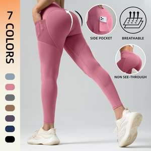 Vente chaude leggings unis taille haute 2 poches pour femmes - Product Image 1