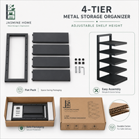 Organisateur de rangement multifonction en acier au carbone, étagère réglable à 4 niveaux pour cuisine, bar à café, salle de bain, bureau et commerce de détail