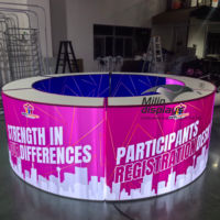 Comptoir d'exposition en tissu tendu, cadre en aluminium sans outil, table portable pour la publicité, comptoir d'éclairage pour salon professionnel, pupitre