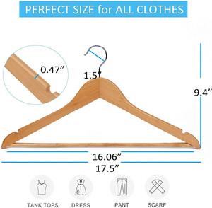 Appendiabiti in legno massello appendiabiti per <span class=keywords><strong>vestiti</strong></span> colori naturali 20 pz con scanalature e ganci cromati a 360 gradi - Product Image 2