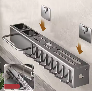 Portaoggetti da <span class=keywords><strong>Cucina</strong></span> in Metallo Elegante e Moderno Multiuso Sostenibile con Ganci Staccabili Portarotolo Separazione Asciutto/Bagnato - Product Image 3