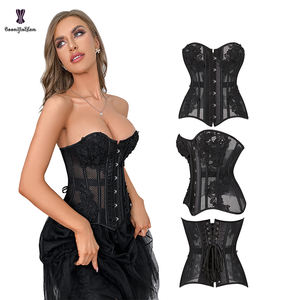 Corsé burlesco de talla grande para mujer tetona, ropa íntima con apliques, corsés y corpiños de red calados con Tanga - Product Image 3