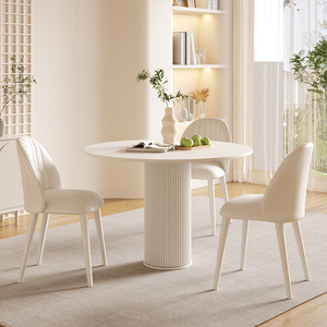 Ensemble <span class=keywords><strong>de</strong></span> table à manger ronde en acier inoxydable style crème, <span class=keywords><strong>4</strong></span> chaises, <span class=keywords><strong>design</strong></span> moderne colonne romaine, petite taille pour usage domestique - Product Image 1