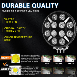 Faro da Lavoro a Led Rotondo da 9 Pollici 12V 24V ad Alta Potenza 120W Luce di Profondità Fuoristrada per Auto Camion Offroad - Product Image 4