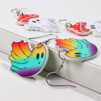 Anting-anting akrilik perempuan lucu perhiasan modis anting-anting menjuntai kreatif jaring laba-laba pelangi jamur Halloween kustom murah