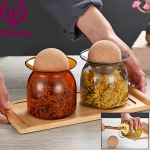 Kaleng penyimpanan makanan kaca dapur kaca borosilikat tinggi kaca Amber warna abu-abu kopi teh Grain disegel stoples penyimpanan Wth Ball <span class=keywords><strong>Cork</strong></span> - Product Image 2