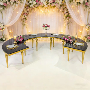 <b>Gold</b> Stainless Steel Modern Durable Outdoor Moon <b>Table</b> MDF Marble Top Hotel Furniture Event Serpentine Luxury Wedding <b>Table</b> - Product Image 4