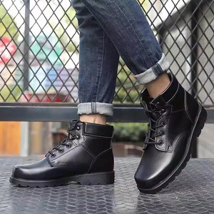 Bottes de neige pour hommes en cuir patchwork antidérapantes à talon bas, doublées de laine chaude, pour la randonnée en plein air en hiver - Product Image 2