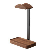 Support pour casque en bois massif, support pour écouteurs, support pour jeux sur ordinateur avec base de rangement