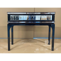 Table de salon de qualité supérieure en bois laqué noir avec double tiroir en verre trempé et pieds en bois pour entrée, couloir, bureau à domicile