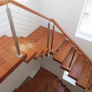 Contemporary Stair Railings Stainless Wire Handrail For Indoor Stairs