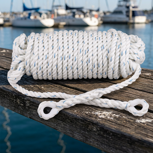 Cordage d'ancrage torsadé (14MM) en polyester blanc, corde marine à double tressage avec boucles pour l'amarrage de bateaux - Product Image 3