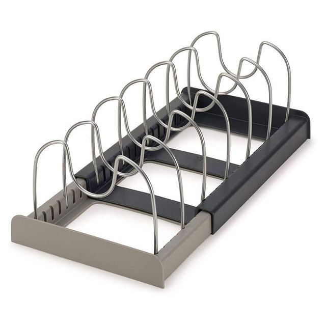 Expandable Pot Rack Organizer - Pot Lid Organizer Holder with 10 Adjustable Compartment for Under Cabinet or Counter