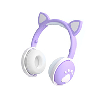 Headphone Nirkabel Over Ear dengan Lampu LED, Headset Telinga Kucing untuk Anak, DJ, Olahraga, Ponsel, dan Perjalanan