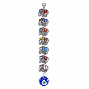 สีสัน7ช้างกำแพงแขวนประดับตกแต่งด้วย Hand Made Glass Evil Eye Beaded MADE IN ตุรกี - Product Image 2