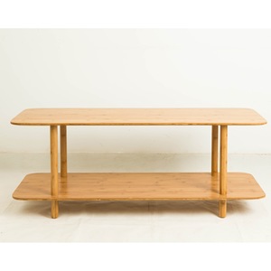 Solid wood minimalist retro double-layer <b>standing</b> cleaning table for living room bamboo <b>control</b> panel - Product Image 1