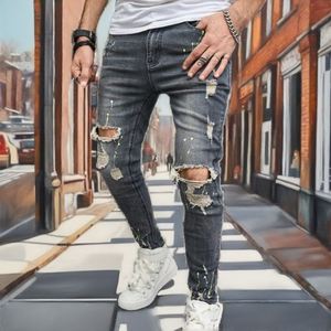 Jeans para Hombre, Estilo Americano, Desgastados, a la Moda, Holgados, Rectos, de Pierna Ancha, Cintura Elástica con Cordón, Pantalones Largos - Product Image 2