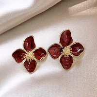 Franse mode bloem retro drop geglazuurde rode bloem oorbellen driedimensionale kleine dames oorbellen accessoires