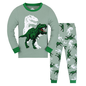 Vente en gros de pyjamas pour enfants en coton 100% doux et respirant, ensemble de pyjamas à manches longues avec motif de dinosaure et de camion - Product Image 2