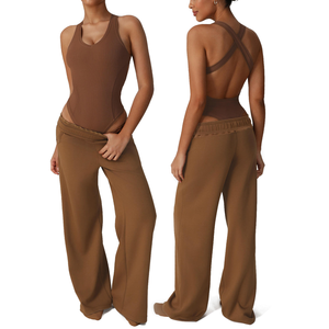 Комплект женской спортивной одежды для фитнеса, йоги, танцев: без спинки, однотонный, с высокой талией, из спандекса/нейлона, двусторонний, дышащий, быстросохнущий, модный - Product Image 1