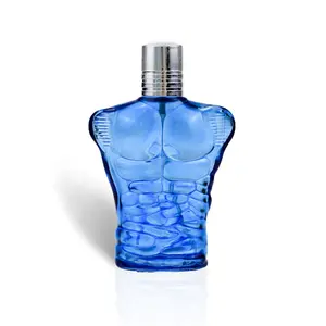 Botella de perfume de cristal con forma de cuerpo para hombre, color azul, potente, Sale100ml