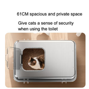 Bac à litière en acier inoxydable avec couvercle Bacs à litière en métal pour chat Bac à litière fermé Kitty Toilette pour chat à haute paroi avec pédale Non collant - Product Image 4