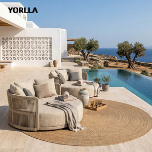 Cama de Día Redonda de Lujo Moderna para Exteriores, Sofá Tumbona de Mimbre para Patio, para Hoteles, Resorts y Piscinas - Product Image 2