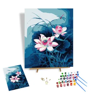 3d Oil Painting by Numbers Kits Lotus and Dragonfly in the Pond Paint by Number Modern Art Oil Painting with Frames