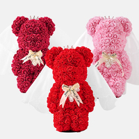 Bestseller Handgefertigter Hochwertiger Hochzeits-Roter-Rosen-Bär Künstliche Blumen Teddybär-Box Valentinstag Weihnachten Anpassbare Farbe