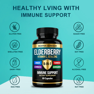 Complément de sureau de haute qualité, formule 8 en 1 avec échinacée, vitamine C et zinc, vitamine <span class=keywords><strong>D</strong></span>, curcuma, gingembre, <span class=keywords><strong>ashwagandha</strong></span> - Product Image 6