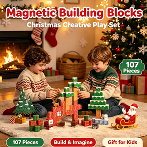 Blocs de <span class=keywords><strong>construction</strong></span> magnétiques pour enfants, cubes sur le thème de Noël, jouet de <span class=keywords><strong>construction</strong></span> créatif STEM, cadeau de vacances idéal pour les tout-petits - Product Image 1