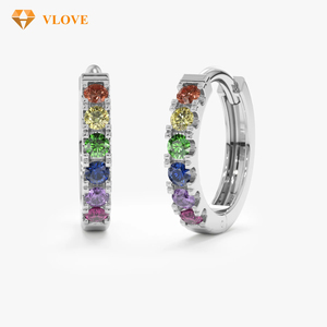 Orecchini a Cerchio Piccoli in Oro Massiccio 10K 14K 18K con Zaffiri Arcobaleno, Gioielli di Moda da Donna e Ragazza, Regalo 585 - Product Image 5