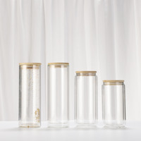 Boule à neige 12oz 16oz 20oz pré-percée à double paroi transparente peut bocal en verre gobelet à sublimation avec couvercle en bambou Vente en gros