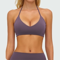 Soutien-gorge de sport sexy à col en V, dos nu, bretelles réglables, tissu brossé, coupe ajustée, léger et confortable pour la salle de sport