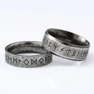 Grosir 316L Stainless Steel Odin Norse Viking Jimat Rune Pria Cincin Fashion Kata-kata RETRO Cincin Perhiasan