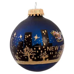 New York Santa Skyline Painted Ball Ornament Christmas Tree Ornament Hanging Glass Ball Eco-friendly