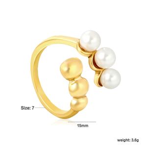 Bijoux en acier inoxydable plaqué or 18 carats PVD de haute qualité, résistants à l'eau, perles tendance, bagues pour mariage, fiançailles, fête, cadeau - Product Image 2