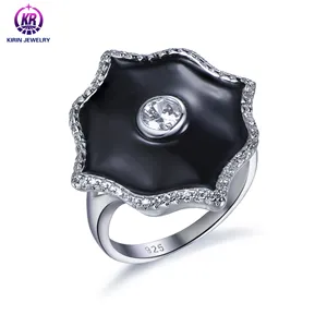 Hot Sale Black Polygon Shaped 925 Sterling Silver Engagement Ladies Diamond Ring for Gift Unisex Jewelry