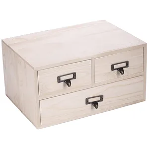 Atrial-armario de almacenamiento de escritorio de madera beige, caja pequeña de almacenamiento con 3 cajones