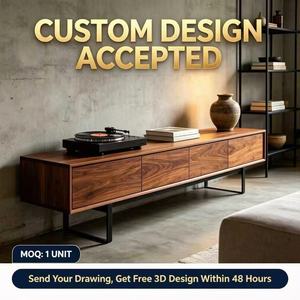 Console multimédia industrielle personnalisée en MDF avec pieds en métal |   <span class=keywords><strong>Meuble</strong></span> <span class=keywords><strong>TV</strong></span> à 4 tiroirs pour salon |   OEM ODM |   Quantité minimale de commande : 1 unité |   Conception 3D Gratuite - Product Image 1