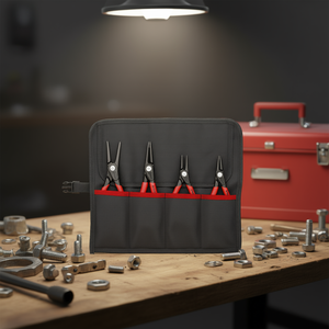4 Piece Circlip <b>Pliers</b> <b>Set</b> With Red Handles For Precision Work - Product Image 2