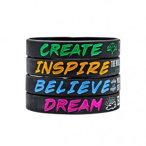Inspirational Silicone <b>Bracelet</b> Create Inspire Believe Dream Motivational Quotes Rubber Wrist Strap Event Party Rubber <b>Bracelet</b> - Product Image 5