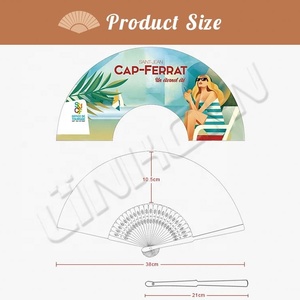 Ventilador de mano plegable de tela de poliéster de bambú de sublimación en blanco personalizado - Product Image 5