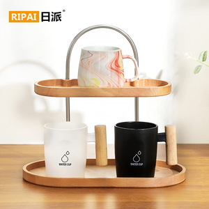 ริปายชั้นวางของไม้สองชั้นสไตล์ญี่ปุ่นสำหรับเครื่องสำอางและชั้นวางโชว์เครื่องประดับสีธรรมชาติ 32.9x17.9x30.2 ซม. - Product Image 4