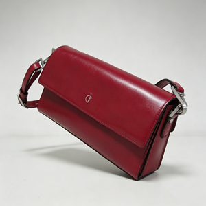 Bright <b>Red</b> Glossy <b>Leather</b> Flap <b>Purse</b>, Rectangular Shape Adjustable Strap Daily Shoulder Bag - Product Image 3