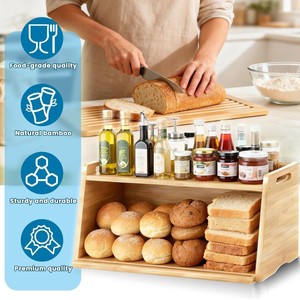 Boîte à pain en bambou avec planche à découper, conteneur de rangement à 1 niveau pour l'organisation de la cuisine - Product Image 4